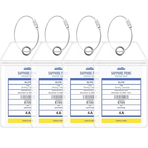 Princess Cruise Luggage Tag Holder by Cruise On [4 Pack] Fits All Princess Ships & Tags Cruise Essentials 2026 & 2027 - Clear Luggage Tags