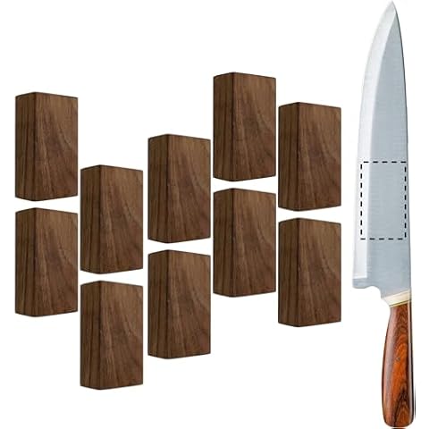Invisible Magnetic Knife Holder For Wall - Strong Heavy Duty Neodymium Magnets and 3M Adhesive Strip, No Drilling Wooden Walnut Block Kitchen Tools Cutlery Utensils Holder Rack Mount Bar (Set of 10) Cover