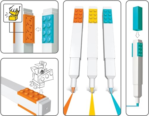 LEGO IQ Stationery 3er-Pack Textmarker mit 4x2 Bausteinen – Gelb, Orange, Blau