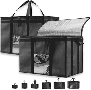 NZ home 3XL Insulated Bag for Food Delivery & Grocery Shopping with Zippered Top, Black (2 Pack)