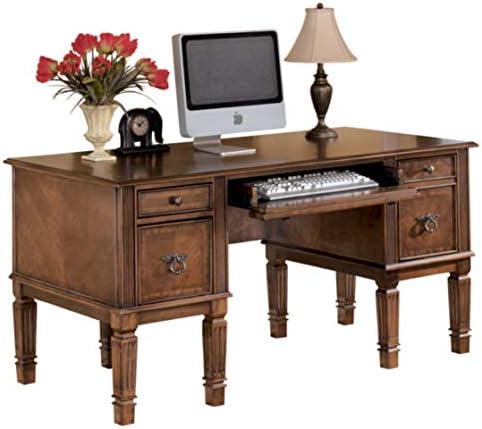 Signature Design by Ashley Hamlyn Conventional Residence Workplace Desk with Storage and Pull Out Tray, Medium Brown