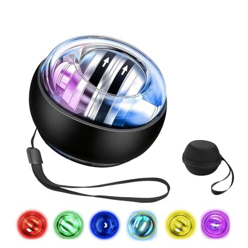 Torque Ball Wrist Trainer Ball 2026 Upgraded Auto-Start Gyro Ball Wrist & Forearm Strengthener with LED Light Smooth Silent Rotation Portable Trainer for Fitness Grip Strength Training-black