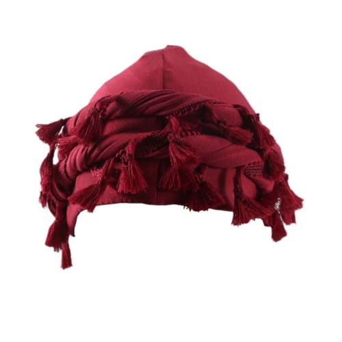 JDYaoYing Turbante para hombre con borlas Durag Turbante Vintage Twist Head Wraps Satin Forrado Turbante Wave Cap, Vino, 6