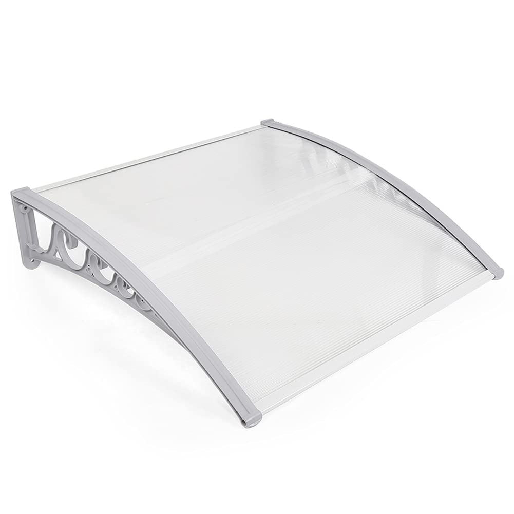 YIMING Auvent de Porte d'entrée, Longueur 150 cm (59,06''), Marquise de Porte et Fenêtres, Auvent de fenêtre en Polycarbonat, UV Protection, Pluie et Neige Protection (Gris-Blanc, 98×150×25 cm)