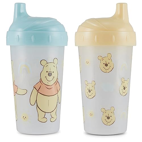 Image of Toddler Sippy Cups for Boys And Girls | 10 Ounce Winnie The Pooh Sippy Cup Pack of Two with Straw and Lid | Durable Blue Leak Proof Travel Water Bottle for Toddlers
