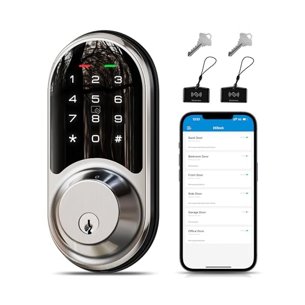 Veise Smart Lock, Keyless Entry Door Lock, Smart Locks for Front Door with App Control, Electronic Digital Lock with Touchscreen Keypad Set, Smart Deadbolt, Auto Lock, Easy Installation, Satin Nickel