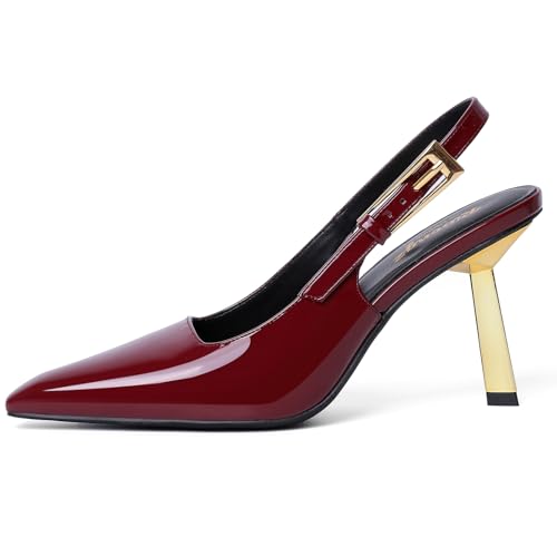 Image of RIBONGZ Slingback Heels for Women Closed Pointed Toe Stiletto High Heels Dress Sexy Pumps Heeled Wedding Bride Prom Party Evening Dressy Shoes