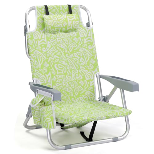 Outvita Backpack Beach Chair, 5 Level Adjustable Positions Beach Chair with Back Storage Bag, Cooler...