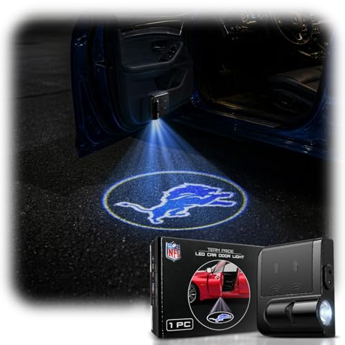Sporticulture NFL American Football Detroit Lions - Car Door Lights Logo Shadow Display - Car Accessories with One Team Logo Slide - Compatible for Most Car Models - Battery Powered, 2.5” x 2.5”