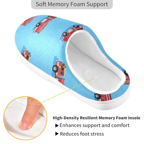 JUNZAN Fire Fighting Truck Royal Blue Women Cotton Slippers Soft Memory Foam Ladies Slippers for Hotel Funny Presents 6-72