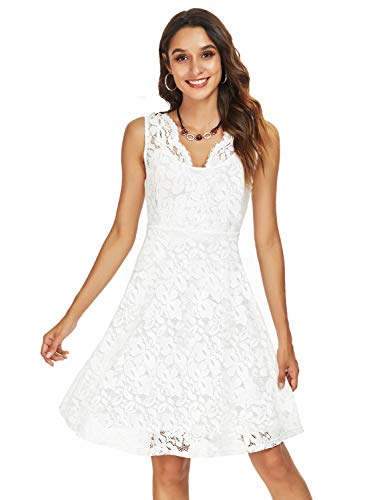 Image of Atnlewhi Womens Vintage Lace Floral Off Shoulder Elegant Swing Dresses A-line Mini Dress for Party Cocktail Wedding