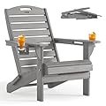 SUUNYN Adirondack Chair Folding HDPE Adirondack Chairs with Cup Holder, Outdoor Fire Pit Chairs All-Weather Lawn Chair for Deck Patio Garden (Grey)
