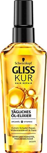 Gliss Kur Hair oil daily oil elixir (75 ml), hair oil for dry hair nourishes and refines the hair without greasy residue, contains argan oil and vitamin E