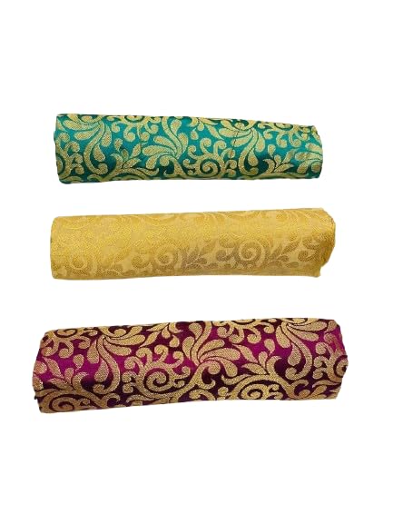 Women's Jacquard Fabric Festival Wear Unstitched Blouse Piece Material 1.00 Mtr Pack Of 3 (L_210026_Green Yellow Wine)-image-18