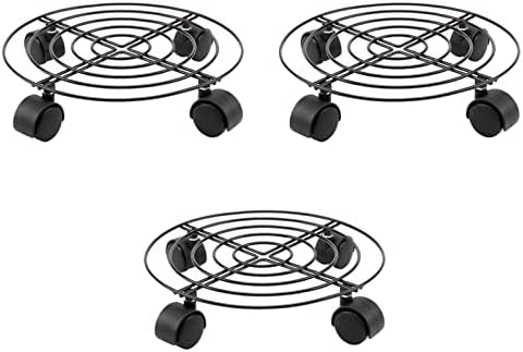 Trintion 3 Pack Plant Caddy with Wheels 27cm Round Metal Potted Trolley Heavy Duty Movable Metal Plant Dolly for Indoor Outdoor Home Garden Tools