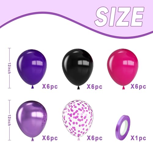 Black Purple Balloons, 12 Inch Hot Pink Black Party Balloons by Saxuxu - Used condition - Image 2