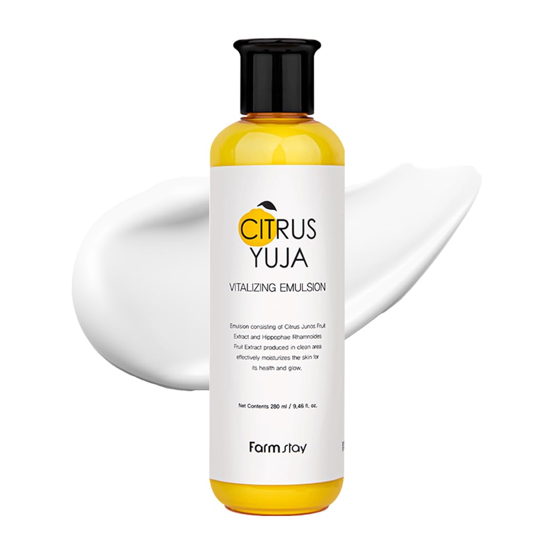 FARMSTAY Citrus Yuja Vitalizing Emulsion – Vitamin C Face Moisturizer for Dry & Sensitive Skin, Dark Spot Correcting, Deep Hydrating for Glowing Skin, Korean Skin care, for Women & Men, 9.46 fl. oz