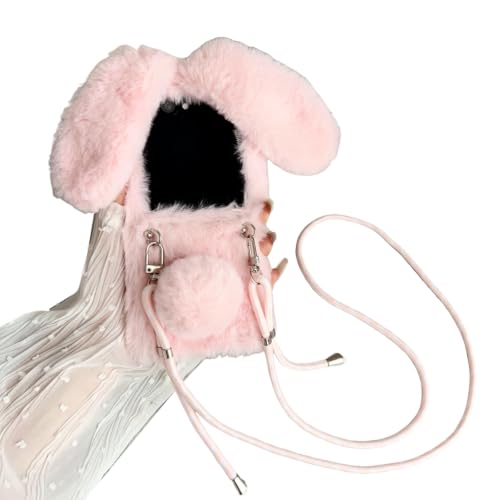 Cute Case Compatible with Samsung Galaxy Z Flip 7 with Crossbody Lanyard,Soft Warm Cartoon Fluffy Plush 3D Rabbit Faux Fur Colorful Shockproof Protective Cover for Women