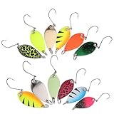 GALPADA 12pcs Mini Fishing Spoon Lure Kit with Single Hook, Colorful Hard Metal Fake Baits for Trout Bass Pike, 0.17 Oz Flutter Spoons Angling Accessory for Freshwater Fishing