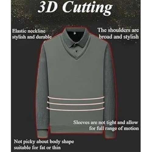 Men's Striped Lapel Fake Two-Piece Shirt Long Sleeve, Spring Fall Casual Fashion Base Tops, Business Casual Shirts for Men2