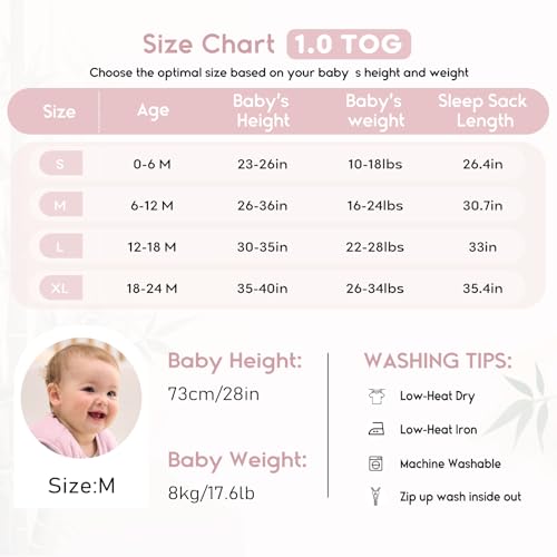 Image of Yoofoss Rayon Made from Bamboo Baby Sleep Sack 12-18 Months 1.0 Tog Baby Wearable Blanket, Super Soft Infant Toddler Sleeping Sack 2-Way Zipper