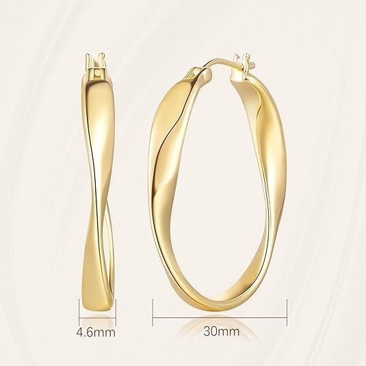 14K Gold Hoop Earrings for Women Trendy Thick Twisted Hoops Earring Fine Weave Design 14K Gold Earrings for Womens Earring Jewelry for Women 30MM