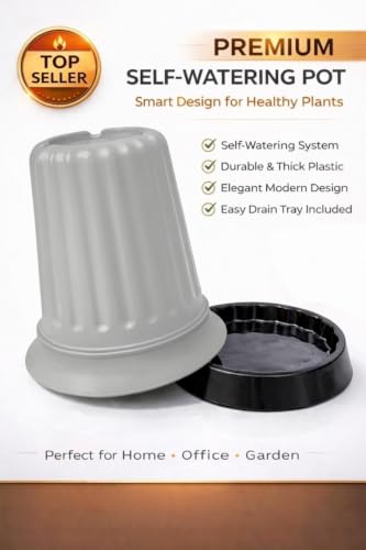 Image of TechHark Gray Plastic Plant Pots with Saucer, Ribbed Style, for Indoor and Outdoor Use, Set of 5