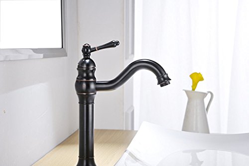 Bathfinesse Long Spout Bathroom Faucet 360° Swivel Oil Rubbed Bronze Vessel Sink Faucet Commercial Single-Handle Single Hole Matching Pop Up Drain Stopper With Supply Lines Mixer Tap Deck Mount #TOP5
