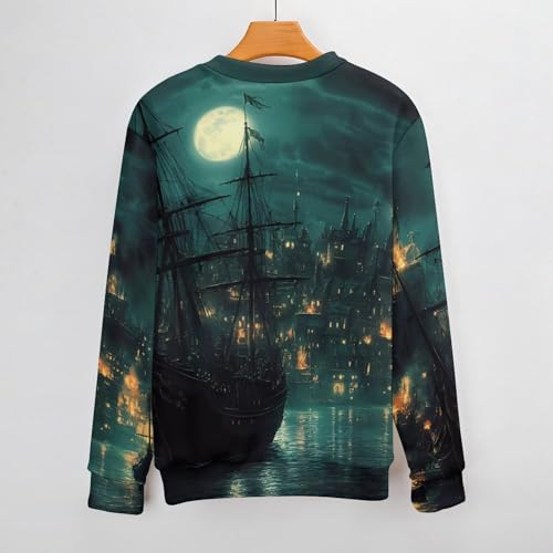Sailing Ships in The Old City Port Men's Crew Neck Sweater Knit Pullover Women Casual Long Sleeve Crewneck Loose Fit Top3