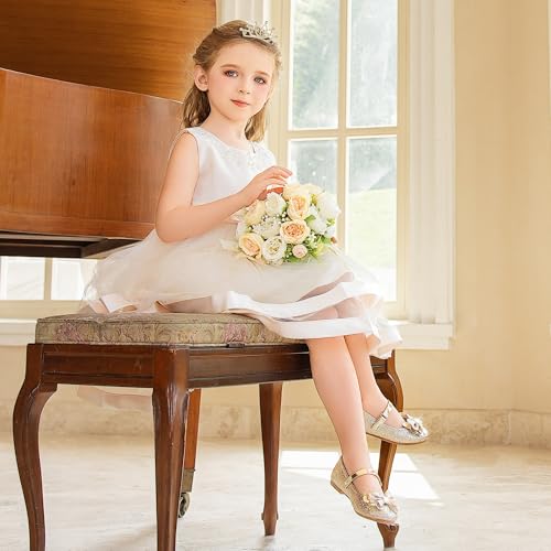 Furdeour Girls Dress Shoes Mary Jane Flower Wedding Party Bridesmaids Shoes Glitter Princess Ballet Flats for Kid Toddler3