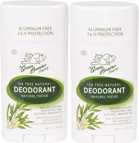 Green Beaver Tea Tree Natural Deodorant Stick (Pack of 2) with Organic Aloe Vera Juice, Sage Oil, Labrador Tea and Chamomile Flower Water, Aluminum-free, Gluten-free and Paraben-free, 1.76 oz