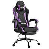 Nexthra Gaming Chair with Footrest Lumbar, Ergonomic Leather Mesh Reclining Chair 220lbs with Headrest for Office and Long Gaming Sessions,Purple