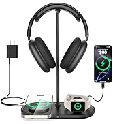 TopMade 4-in-1 Headphone Stand for Desk with Wireless Charger & USB Charger for iPhone/AirPods/iW...