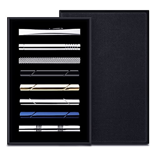Krawattenklammer, 8 Stück Herren Kupfer Metall Krawattennadel Klassischer Krawattenklammern für Hochzeit Geschäft Bar und Alltag mit Geschenkbox (Gold/Silber/Schwarz/Blau) Cover