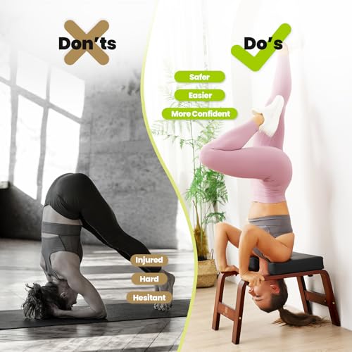 Image of Yoga Headstand Bench, Stand Yoga Chair for Balance Training, Core Strength Building, Upside Down Chair for Relaxation, Handstand Trainer Inversion Chair for Home Gym (Chocolate Black)