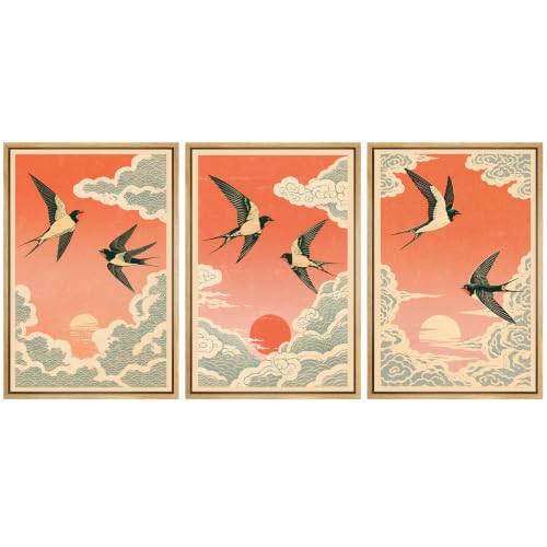 wall26 Framed Canvas Print Wall Art Vintage Swallows for Living Room