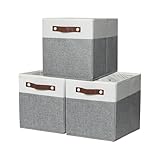 EITMOW 11 inch Open Collapsible Fabric Storage Bins with Vegan Leather Handles, Sturdy Cube Storage Baskets for Shelves, Closet, Nursery, and...