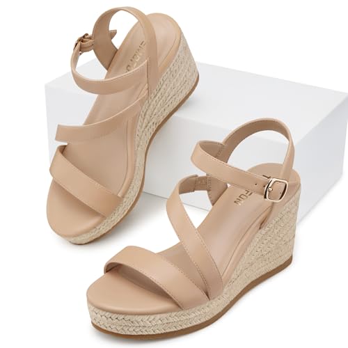 Image of TEMOFON Wedge Sandals for Women Platform: Espadrille Ankle Strap Buckle Wedge - Comfortable Dressy Summer Womens Sandals