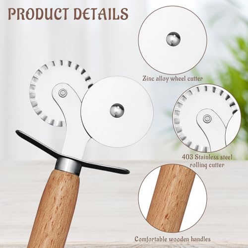 3-Piece Pizza Wheel Set with Wooden Handles,Pasta Cutter, Pastry Cutter Wheel for Pizza Dough, Pastry Wheel Cutter with Holes for Easy Cutting, Durable Stainless Steel Blades