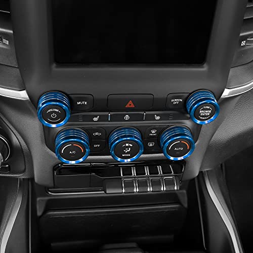 Jeliker For Ram Ac Radio Knob Cover Blue, Volume Tune Switch Button Cover Trim Ring For Dodge Ram 2018 2019 2020 2021 2022 Up 5Pcs #TOP6