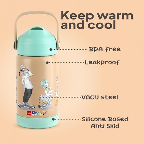 Image of CELLO Kidzbee Gen Alpha Stainless Steel Kids Flask Water Bottle 370ml | 3D Mickey Family Touch & Feel Design Leakproof Lightweight Easy to Carry Hot and Cold Kids Flask Water Bottle For School, Travel