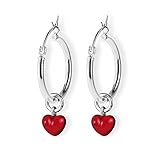 HOCHWERTIGE MATERIALIEN: Diese zauberhaften Herz Einhänger für Creolen sind aus 925 Sterling Silber gefertigt. Das Schmuckstück ist 12 mm hoch und 7 mm breit. Die mit rotem Brandlack verzierte Oberfläche der Ohrstecker wirkt märchenhaft und romantisch zugleich