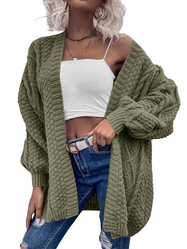 Image of Dyexces Womens Oversized Cable Knit Long Sleeve Lantern Cardigan Sweaters