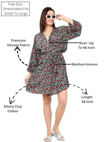 Image of KE KANHA EXPORTS Shrug for Women|Beach Coverup|Boho Beach Wear Dress for Women|Border Print Viscose Cover Up for Travel Holiday Resort Wear|Multicolor|Easily fits S-M-L|Bust 30 to 42 Inches