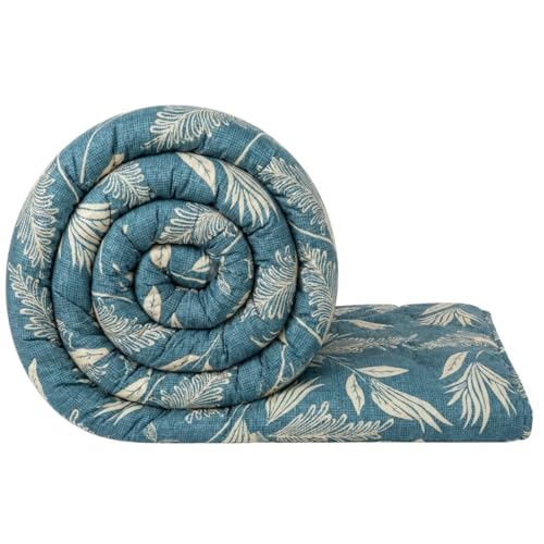 Image of Mafatlal 120 GSM Ultrasonic Single Reversible AC Comforter | 90 x 60 Inches | Microfiber Summer Quilt | Twin Bed | Estate Blue