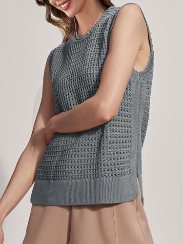Image of SuperPrity Women's Sweater Vest Sleeveless Crochet Sheer Knit Sweater Tank Casual See Through Crewneck Sweater