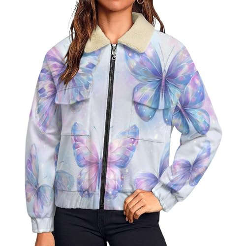Veste polaire femme chaude contre le froid blouson thermique zippé motif papillon