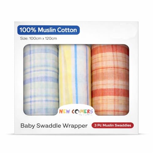 Image of NEW COMERS Cotton Muslin Baby Swaddle Set, Multicolor Printed Muslin Swaddle Wrap for New Born Baby, Soft Pure Cotton Sheet Baby Wrap Set, Baby Product (Swaddle 05)