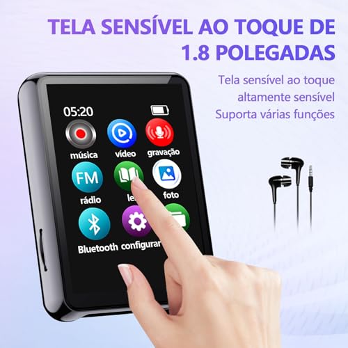 MP3 MP4 Player Music Player Bluetooth 5.0 Música Digital Portátil MP3 Player Bluetooth com Alto-fala