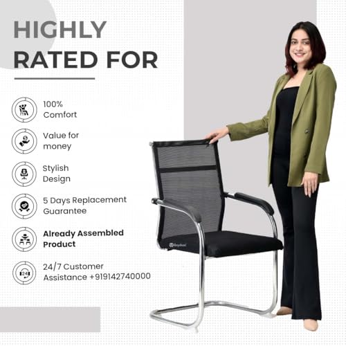 Image of GOYALSON Visitor Mesh Back and Chrome Base Suitable for Reception Home Conference Room Study Computer Restaurant Chair Cushioned seat Heavy Duty Chair (2, Black, Mesh Back)